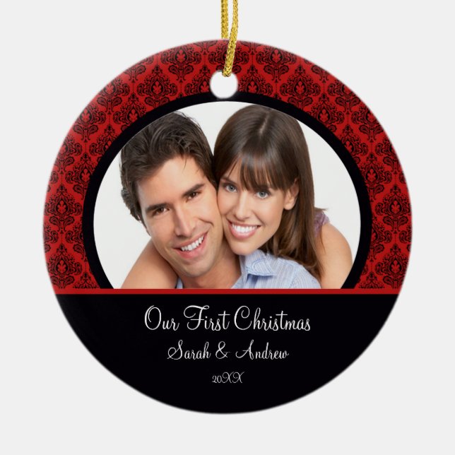 Primer ornamento del navidad de la foto roja y (Frente)