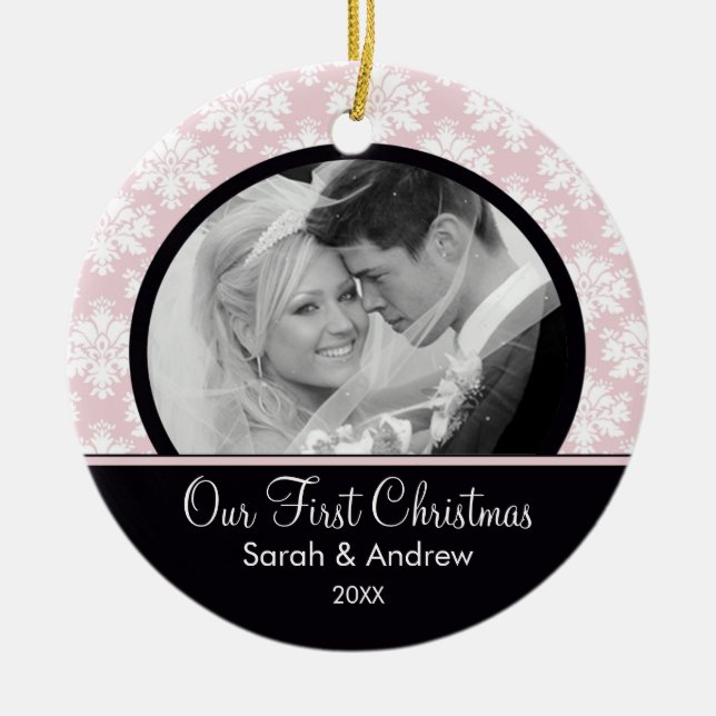 Primer ornamento del navidad de la foto rosada y (Frente)