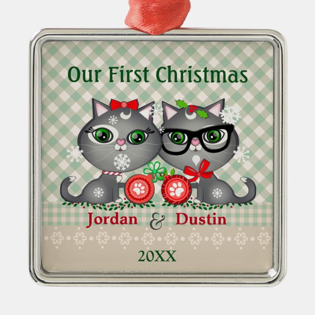 Primer ornamento del navidad de los gatos de (Frente)