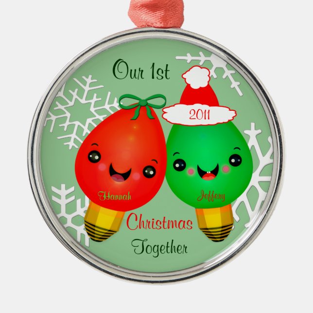 Primer ornamento del navidad del año del par de (Frente)