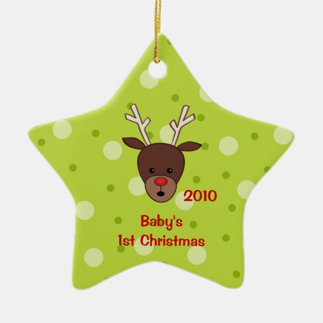 Primer ornamento del reno del navidad del bebé (Frente)