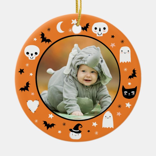 Primer ornamento fotográfico de Halloween para beb (Frente)