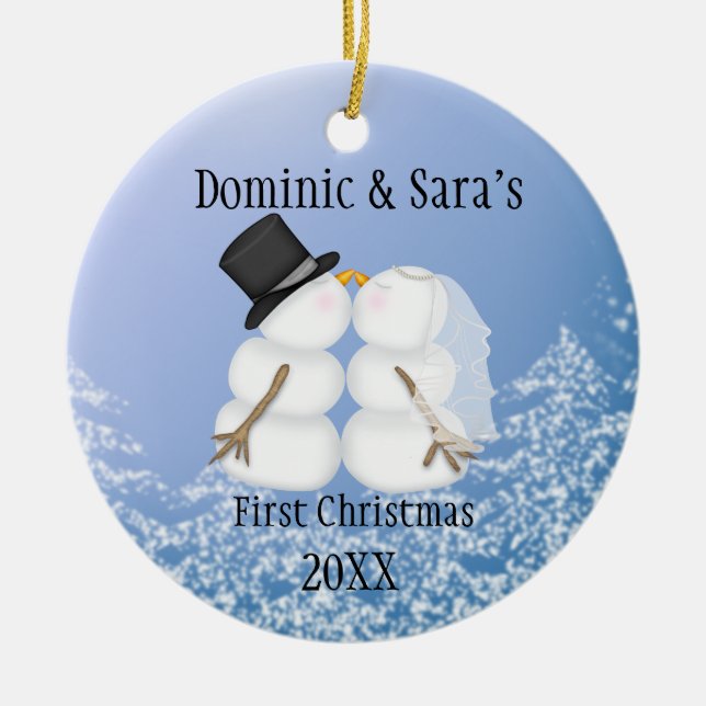 Primer ornamento lindo del navidad del muñeco de (Frente)