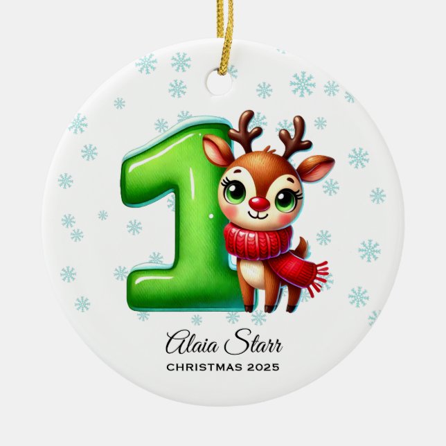 Primer ornamento navideño de bebé reno (Frente)