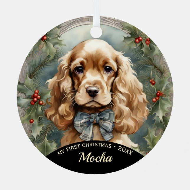 Primer ornamento navideño de Cocker Spaniel Puppy (Anverso)