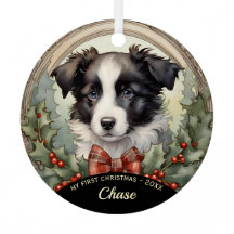 Primer ornamento navideño de Collie Puppy