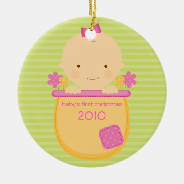 Primer ornamento navideño de Flowerpot Baby (Frente)