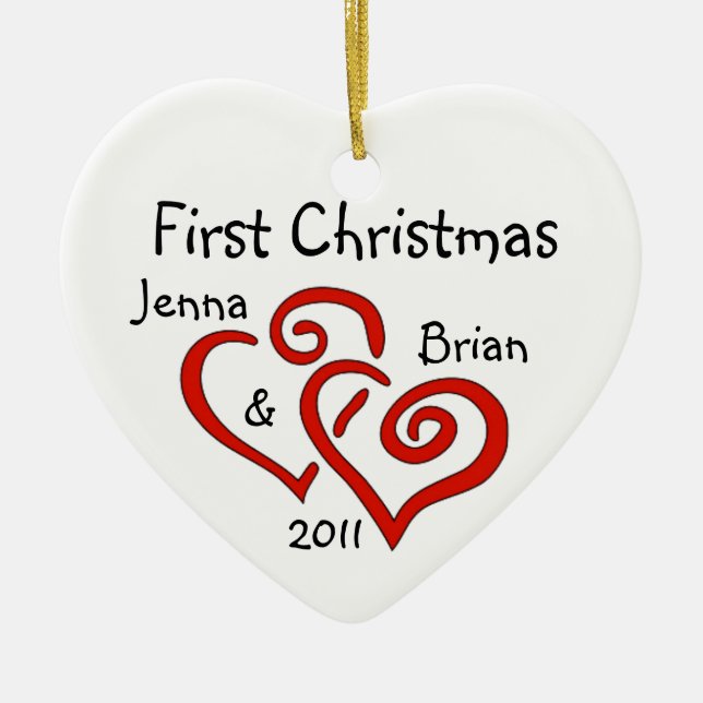 Primer ornamento navideño de pareja personalizada (Frente)