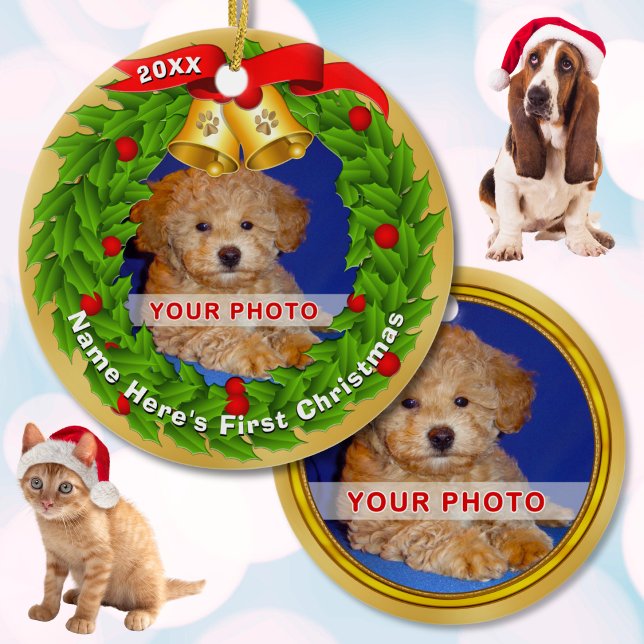 Primer ornamento navideño de una foto personalizad (Personalized Pet Christmas Ornaments. OR: Personalized CAt Christmas Ornaments. Photo Pet Ornament.)