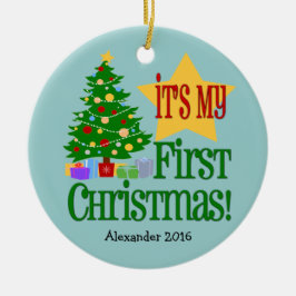 Primer ornamento navideño del bebé azul claro con 