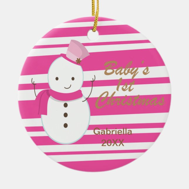 Primer ornamento navideño del bebé cebra rosa de m (Frente)