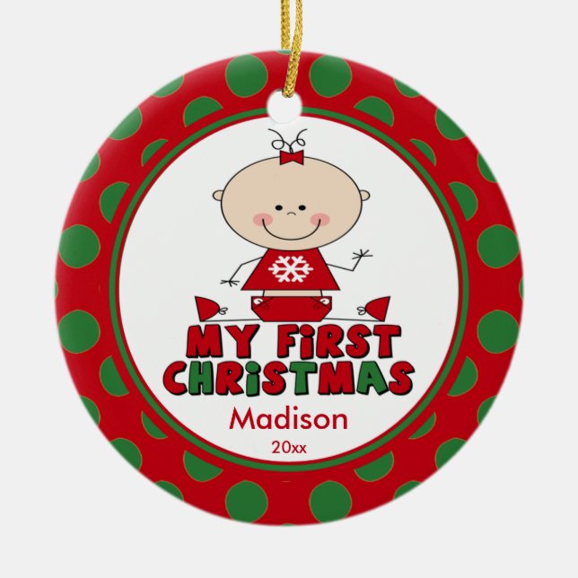 Primer ornamento navideño del bebé del Chica de la (Frente)