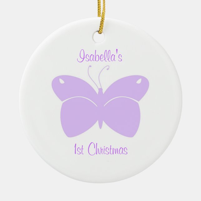 Primer ornamento navideño del bebé mariposa morado (Frente)