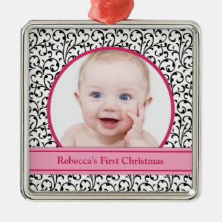 Primer ornamento navideño del bebé rosa floral de