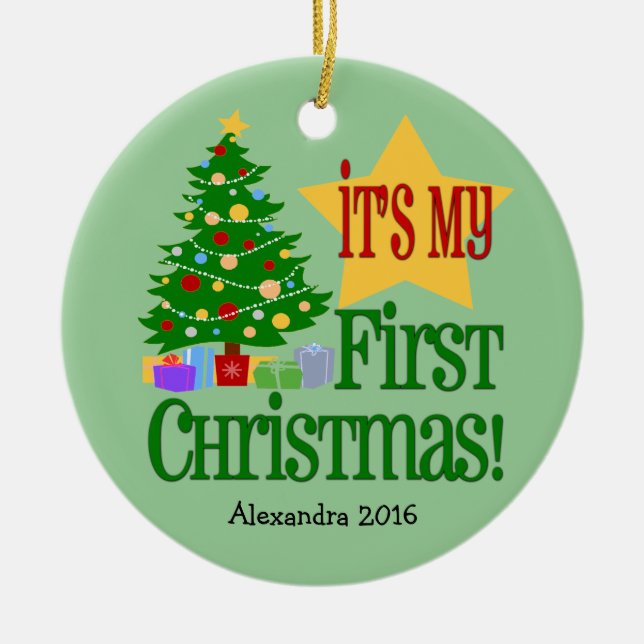 Primer ornamento navideño del bebé verde claro (Frente)