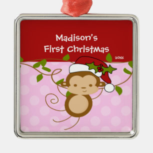 Primer ornamento navideño del chica Santa Monkey B