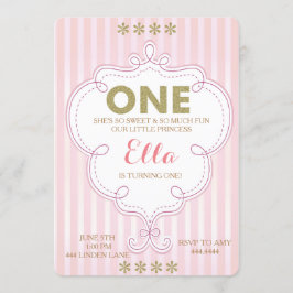 Primer oro del cumpleaños e invitaciones rosadas