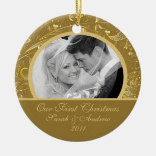 Primer oro del ornamento de la foto del navidad