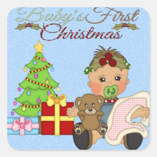 Primer Pegatina cuadrado de Navidades de Baby Girl