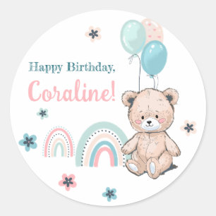 Primer Pegatina de cumpleaños con un lindo oso de