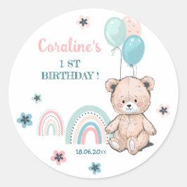 Primer Pegatina de cumpleaños con un lindo oso de 