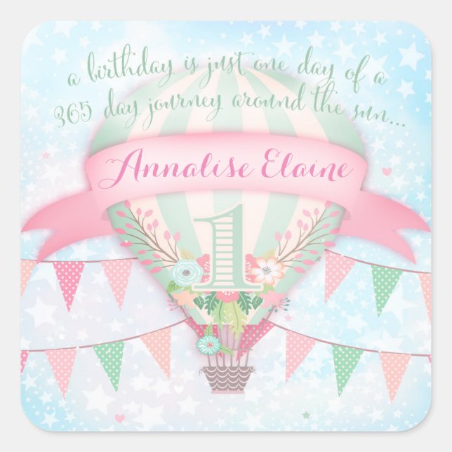 Primer Pegatina de cumpleaños del globo aerostátic (Anverso)