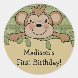Primer Pegatina de los monos de cumpleaños