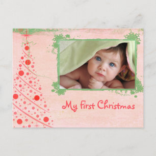 Primer Postal de fotos navideñas de árbol rosa y v