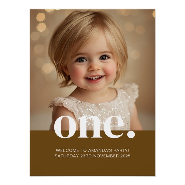 Primer Poster fotográfico de cumpleaños en Brown (Anverso)