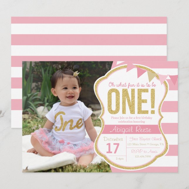 Primer Purpurina de cumpleaños Invitación de cumpl (Anverso / Reverso)