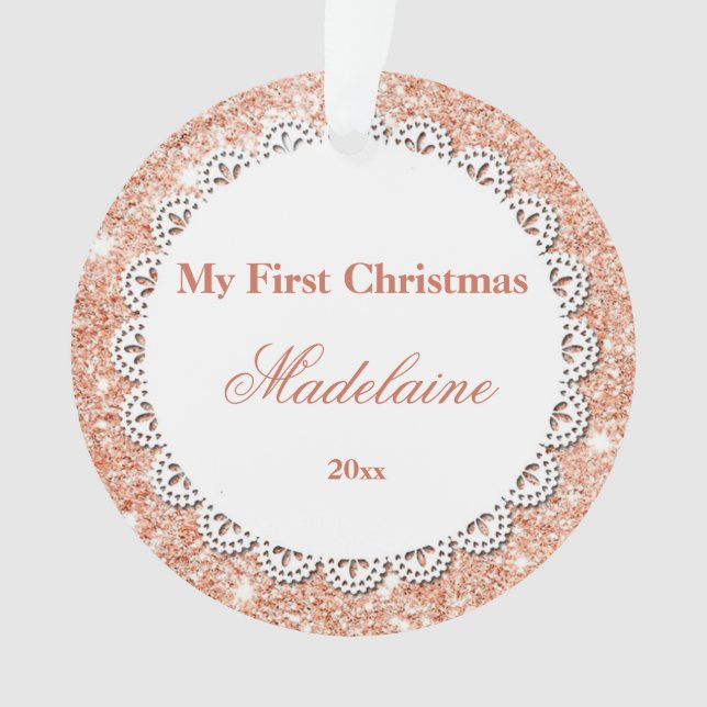 Primer purpurina subió ornamento recién nacido del (Anverso)