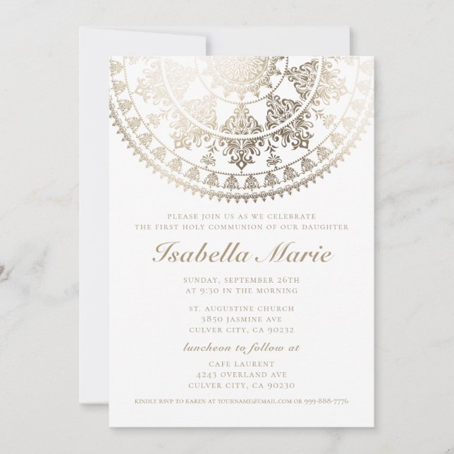 Primer Relieve metalizado dorado de Invitaciones a (Anverso)