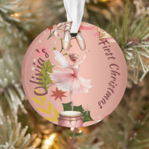 Primer rosa de ballet bebé de Navidad Ornamento ac