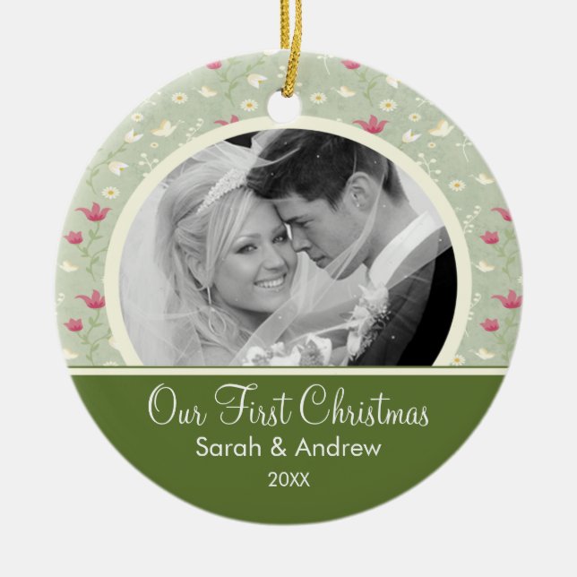 Primer rosa del verde del ornamento del navidad (Frente)