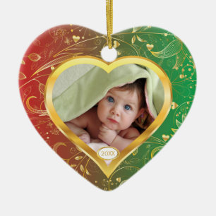 Primer verde del corazón del ornamento de la foto