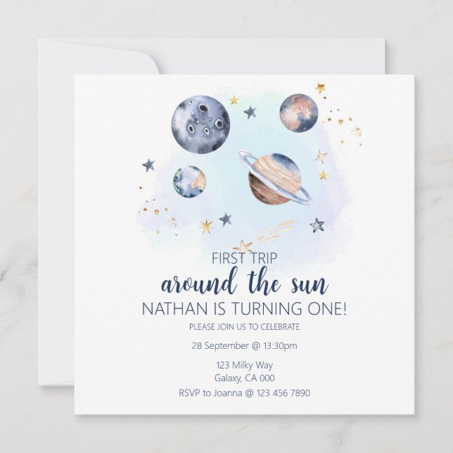 Primer Viaje Alrededor De La Invitación De Cumplea (Anverso)