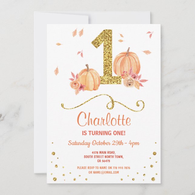 Primera calabaza Invitación Fiesta de un cumpleaño (Anverso)