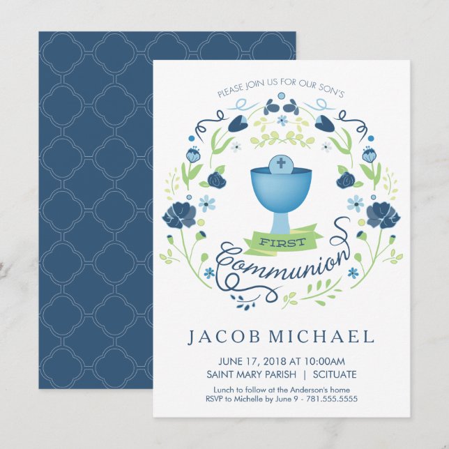 Primera carta de invitación de niño para la comuni (Anverso / Reverso)