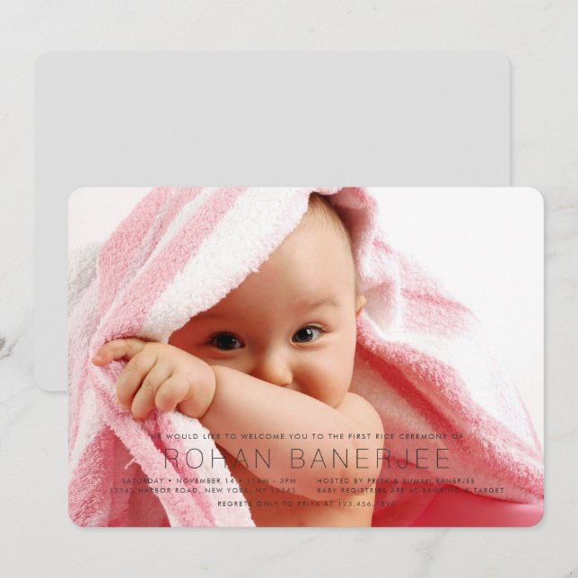 Primera Ceremonia de Arroz Simple Invitación Annap (Anverso / Reverso)