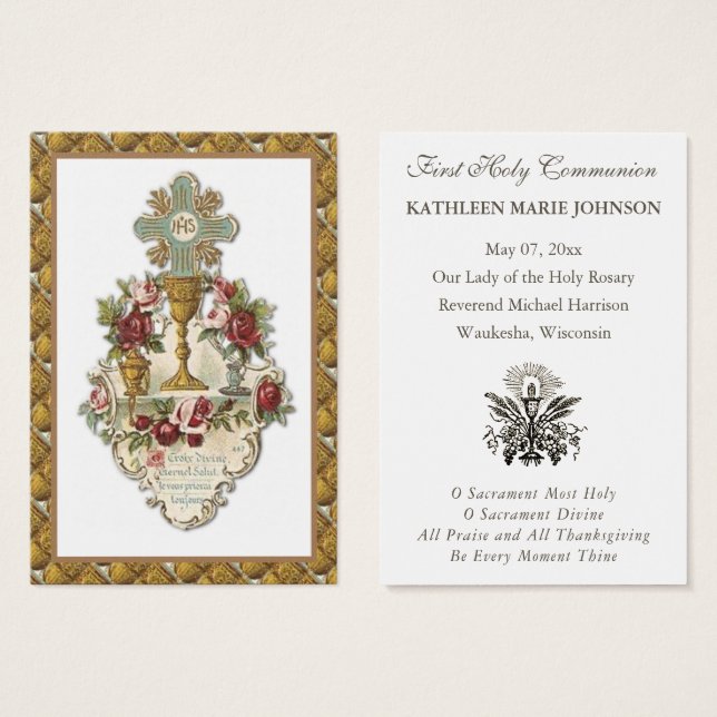 Primera Comunión Elegante Recuerdo Santo  (Anverso y reverso)