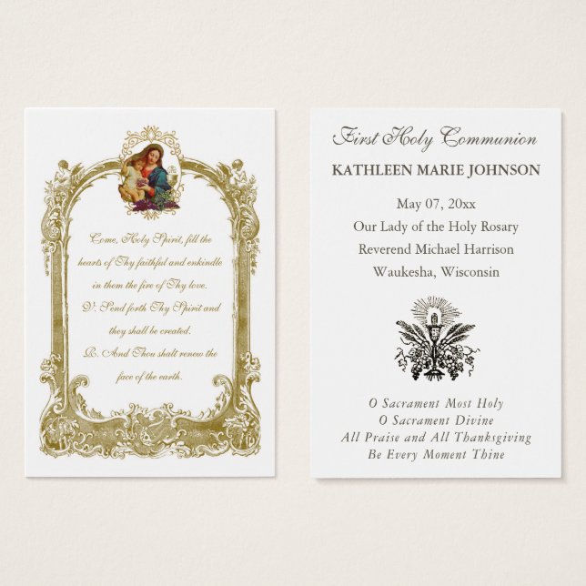 Primera Comunión Elegante Recuerdo Santo  (Anverso y reverso)