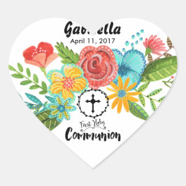 Primera Comunión Flor | Pegatina de Corazón