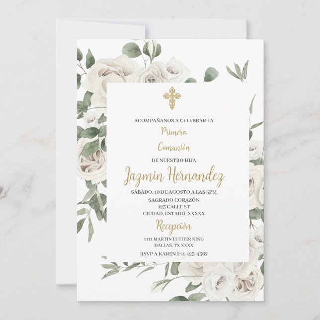 Primera comunión floral Invitación española (Anverso)