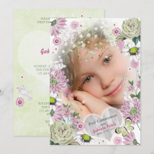 Primera Comunión Floral Invitaciones de Foto