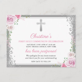 Primera comunión floral rosa de Invitación pospues
