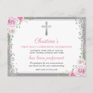 Primera comunión floral rosa de Invitación pospues