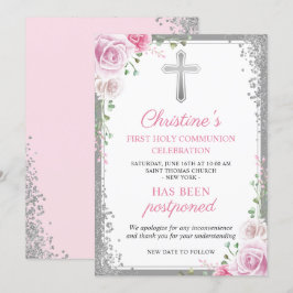 Primera comunión floral rosa de Invitación pospues