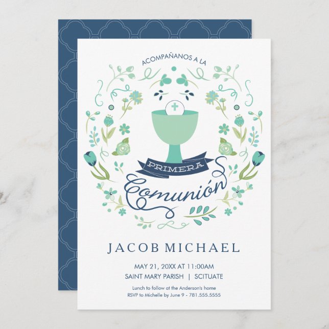 Primera Comunión Invitación - los españoles, (Anverso / Reverso)