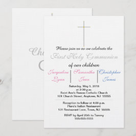 Primera Comunión Invitación Trillizos Rosa Azul