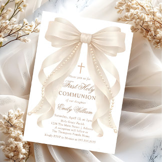 Primera Comunión Lazo Perlas Invitación